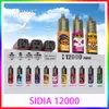 Orijinal Sidia 12000 Puflar Tek Kullanımlık Vape Kalem E Sigara 650mAh Şarj Edilebilir Pil Hava Akışı Mesh Bobin 20ml Önceden doldurulmuş Pod 12K Büyük Buhar Kiti 12 Renkler Crazvapes