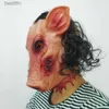 Kostümzubehör Latex Schweinekopf Gruselmasken Klassische Cosplay Prop Halloween Maske Festival Lagen Maskenketten Schweinekopf Schrecklich mit Haaren LustigL231011