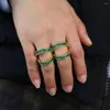 Bröllopsringar Guldfärggrön kubikzirkonium fullfinger ring för kvinnor två stycken stapling cz engagemang band dubbel wrap smycken