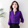 2023 Fashion Stand Collar Pink Blouses Silk Satin Women Designer Runway Lantern Sleeve Vintage Blouse Plus Size 2023 Autumn Winter Chic Office Lady Fine Elegant Tops