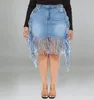 Rokken Grote Mooie Vrouwen Jean Rok Kwastje Patchwork Vrouwelijke Bodems Mode Streetwear Vrouwen Plus Size Denim Rokken 231011