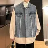 Herren Jacken FEWQ Denim Jacke Herbst Winter Patchwork Wollmantel Kontrast Farbe Langarm Männer Tops Mode 24X2082 231010