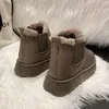 Damenstiefel Schneestiefel Schwarz Khaki Creme dick besohltes Baumwollfell Kurze Stiefeletten Damen Damen Stiefeletten Winter Warme Schuhe 36-40