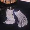 Boucles d'oreilles pendantes de luxe avec strass, longues pampilles pour femmes, bijoux de mariage, robe de soirée, accessoires en cristal