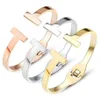 Brazalete Boho Joyería Moda Doble T Forma Pulseras trenzadas para mujeres Hombres Regalo Encanto Color oro Brazaletes de acero inoxidable Bijoux Fe257j