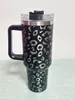 Tasses de gobelets en acier inoxydable léopard de 40 oz avec couvercles de poignée et paille tasses de bière de voiture en plein air bouteilles d'eau de fiole à vide de voyage d'isolation avec 1011