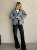 レディースジャケット女性春秋のデザインツイードジャケットとコートブルーアウター231010