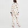 Accueil Vêtements Femmes Pyjamas Ensemble Coton Doux Dessin Animé Chien Imprimé Pyjamas À Manches Longues Pantalon Costume Style Simple Belle Porter PJS Femme