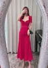 Kendi portre kırmızı dantel elbise uzun elbise gece elbisesi