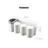 Conjunto acessório de banho Punch-Free Dust-Proof Toothbrush Holder Dispensador automático de pasta de dentes com copo Rack de armazenamento de higiene pessoal e banheiro