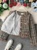 Vestes Femmes Nouveau automne hiver Vintage Tweed veste manteau femmes petit parfum Patchwork coréen laine recadrée manteaux élégant court vêtements d'extérieur 231011