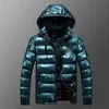 Men's Metallic Down Puffer Bomber Jackets waterproof Hooded Shiny Winter Puffer Coats Zip-up Thicken Baseball Parka Outerwear 2RFVV