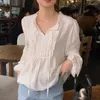 Damesblouses S Dames Schattig Zoet Veters Strikje Tops Koreaans Japans Preppy Stijl Temperament Vintage Ruches Basic Shirts Blouse 2500