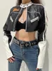 Kadın Ceketleri Darlingaga Streetwear Punk Style Patchwork Kırpılmış PU Deri Ceket Kadın Fermuar Sonbahar Kış Ceketi Kontrast Renk Temel Ceket 231010