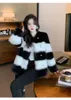 Womens Fur Faux PLAZSON Coat Women Elegant Black White Striped Artificial Jackets Button Overcoat Streetwear 231010