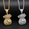 UWIN US Money Bag Necklace Pendant Full Bling Cubic Zirconia Iced Out Gold Chains Silver Gold Hiphop Jewelry for Men251r