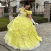 Peri sarı quinceanera omuz kapalı elbise çiçek prenses doğum günü partisi elbise Rönesans Rönesans Victoria tatlı 15 balo elbisesi