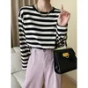 Kvinnors T-skjortor 2023 Kvinnor Autumn Cotton Striped Long Sleeve O-Neck Tees Tops Mujer Casual Clothes Roupas Femininas