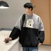 Heren Truien Oversized Gebreide Trui Mannen Harajuku Cartoon Hond Patroon Contrast Patchwork Gebreide Trui Winter Mannelijke Ins Trend Casual Tops