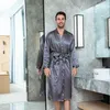 Men's Robes Navy Blue Mens Kimono Robe Faux Silk Bath Gown Bathrobe Long Sleeve Nightgown Home Wear Sleepwear Hombre Pijama Size S-XXXL 231011