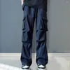 Pantalons pour hommes Hommes Casual Cargo Taille élastique Cordon de serrage Droite Jambe large Multi Poches Hip Hop Baggy Long Pantalon Streetwear