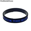 100 Stück Back The Blue Line Silikonkautschuk-Armband, dicke oder dünne Buchstaben, Logo, Erwachsenengröße, als Werbegeschenk240O