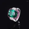 Cluster Rings 925 Sterling Silver 12 16mm Emerald Ruby High Carbon Diamond For Women Gemstone Wedding Party Fine Jewely