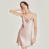 Mulheres sleepwear seda natural mulheres nightwear sexy cetim noite vestido curto deslizamento camisola