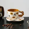 Tazze Piattini Tazza da caffè e piatto in ceramica creativa Regalo di alta bellezza Tazza disegnata a mano Colazione Tè pomeridiano Dim Sum