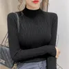 Kvinnors T-skjortor Casual Long Sleeve Mock Neck Sweater Pullover Top Fashion Long-Sleeve Female Bottom Bluses S-2XL Elastic Knit Tops