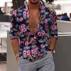 Männer Casual Hemden Herbst Winter Hemd Blumen Druck Tiefem V-ausschnitt Bluse Lose Fit Für Männer Mode Camisas Blusas Kleidung