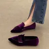 Jurk Schoen Luxe Fluwelen Mocassins Mode Puntschoen Loafers Dames 2023 Lente Paars Velours Ballet Platte Schoenen 231010