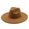 Chapeaux Fedora en daim pour femmes, chapeau de Cowboy occidental à bord large de 9.5cm, cercle doré pour hommes, automne hiver Jazz Church Sombrero casquettes