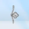 مربعة للسيدات براقة رنين رنين حقيقية 925 الجنيه الاسترليني المجوهرات الزفاف الفضية ل CZ Diamond Girlfriend Gift Rings مع Box5420306