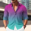 Chemises décontractées pour hommes Chemise en lin dégradé imprimés graphiques Turndown rouge bleu violet extérieur rue à manches longues vêtements imprimés vêtements