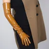 Five Fingers Gloves LATEX LONG GLOVES Shine Leather Faux Patent PU 24" 60cm Opera Evening Brown 231010