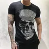 PP Punk Rhinestone Kafatası Tişörtleri Erkek Tasarımcı T Shirt Lüks Paris Moda Tshirts Yaz T-Shirt Erkek En İyi Kalite% 100 Pamuk H218T