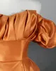 A-Linie, orangefarbenes Satin-Abschlussball-Partykleid, lange Abendkleider, schulterfreie Abendkleider, elegante Damen-Partykleider