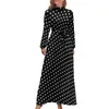 Casual Dresses Red and White Polka Dot Dress High Neck Retro Print Design Beach Long Sleeve Street Wear Maxi Kawaii kläder