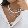 Layered Small Seed Beads and Shell Beaded Chains with Pendant Necklace for Women Fashion Jewelry Accessories on Neck Female