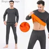 Men's Thermal Underwear 2Pcs Thermal Underwear Set Men Winter Thicken Velvet Thermal Clothing Long Johns Men's Fleece Keep Warm Thermo Underwear SetsL231011