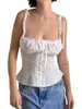 Tanques de mujer Mujeres S Summer Lace Frill Crop Tank Tops Y2k Cuello cuadrado Bustier Top Sin mangas Lazo delantero Corsé Fairycore