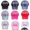 Chapeaux de fête Trump 2024 Diamants Denim Chapeau de soleil Casual Diamant Casquette de baseball Athleisure Coton réglable Maison Jardin Fête Fête Suppli Dha4F