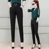 Kvinnors byxor 2023 Spring and Summer Women Elastic Suit Harlan Black High-midjig mode nio-poäng Slim Casual