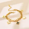 Cute Double Layered Clover Charm Bracelet Stainless Steel Jewelry for Women Gift