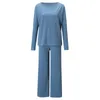 Soild Two Piece Set Women Casual Pullover Top and Wide Leg Pants Sets 2Pcs Outfits Free Ship