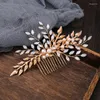 Hair Clips 4 Pcs Milk Crystal Tiara Combs Handmade Leaf Pins Sets Pearls Long Comb Bridal Accessories Women Jewelry