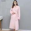 Men's Sleepwear Fe Autumn and Winter Warm Long Coral Velvet Thick Couple Bath Bathrobes Men Women Pajamas Shower Robe Bath Towels For AdultsL231011