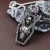 Other Fashion Accessories Vintage Thriller Skull Necklace for Man Gothic Stainless Steel Satan Goat Pendant Lucifer Pagan Amulet Unique Halloween Jewelry Q231011