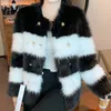 Womens Fur Faux PLAZSON Coat Women Elegant Black White Striped Artificial Jackets Button Overcoat Streetwear 231010